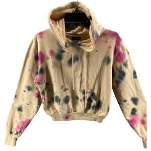 AFRM‎ Sweatshirt Womens Small Crop Hoodie Tan Tie Dye Cotton Blend Stretch